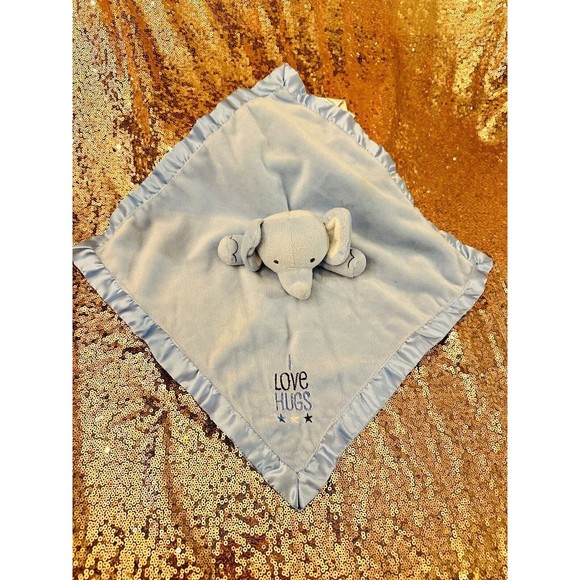 Stepping Stones Elephant Blue Plush Lovey I Love Hugs Satin Security Blanket - Picture 2 of 7